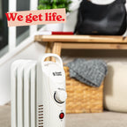 Russell Hobbs 2000W/2KW Oil Filled Radiator, 9 Fin Portable Electric Heater - White, Adjustable Thermostat with 3 Heat Settings, Safety Cut-off, 20 m sq Room Size, RHOFR5002, 2 Year Guarantee