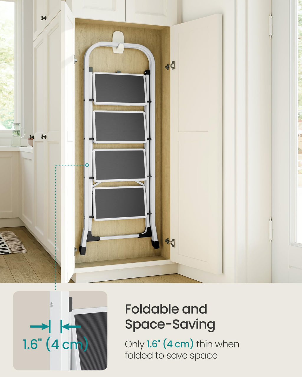 SONGMICS 3-Step Ladder, Folding Step Ladder, Safety, Holds up to 150KG