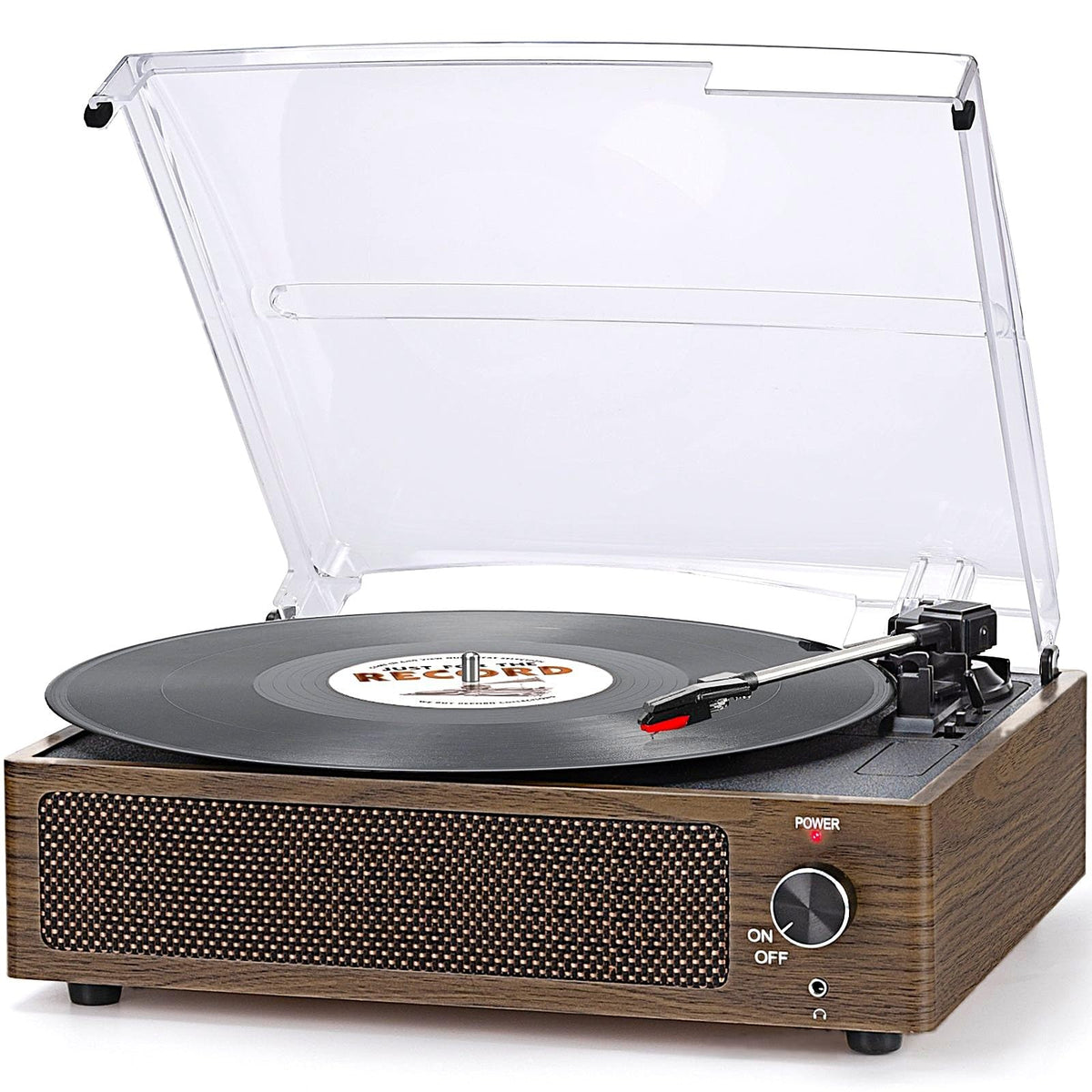 Seasonlife® Retro Vinyl Record Player with Stereo Speakers,Walnut Brown