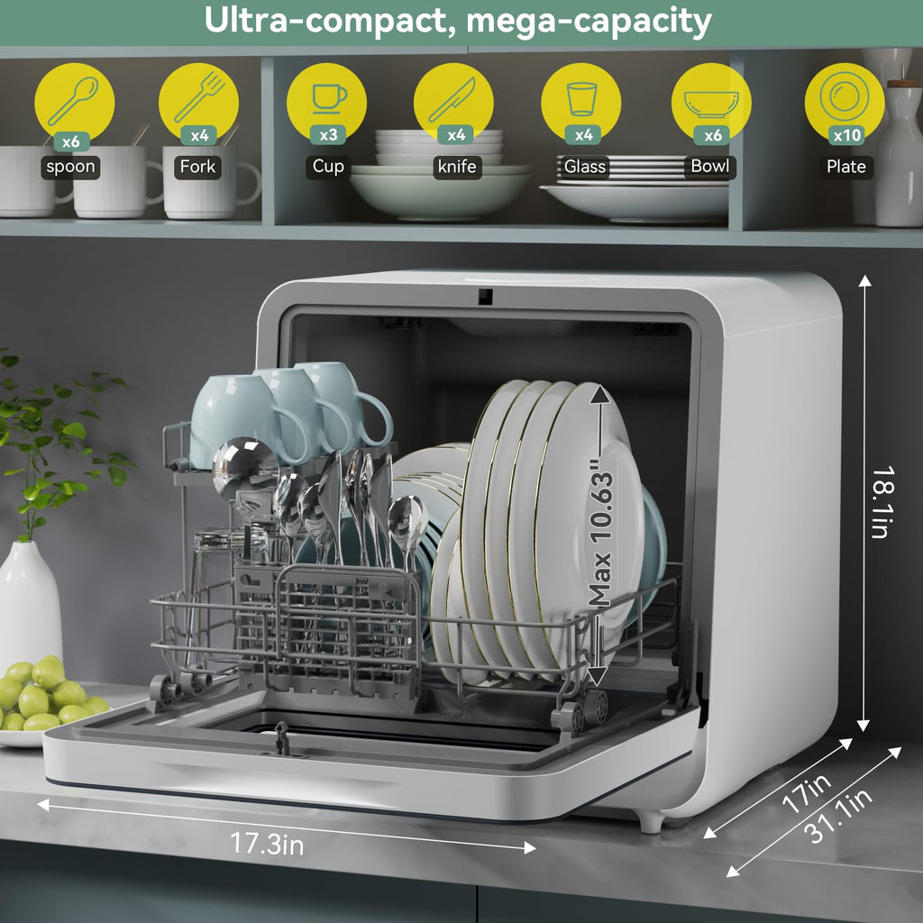 Hermitlux Slim Countertop Portable Dishwasher for Small Spaces