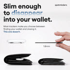 SPOTMINDERS Apple MFi Certified Wallet Tracking Card Black 4-Pack Travel Gifts for Him Works with Apple Find My Rechargeable Tracker IP68 Waterproof 0.07" Slim iPhone Item Finder for Luggage Passport