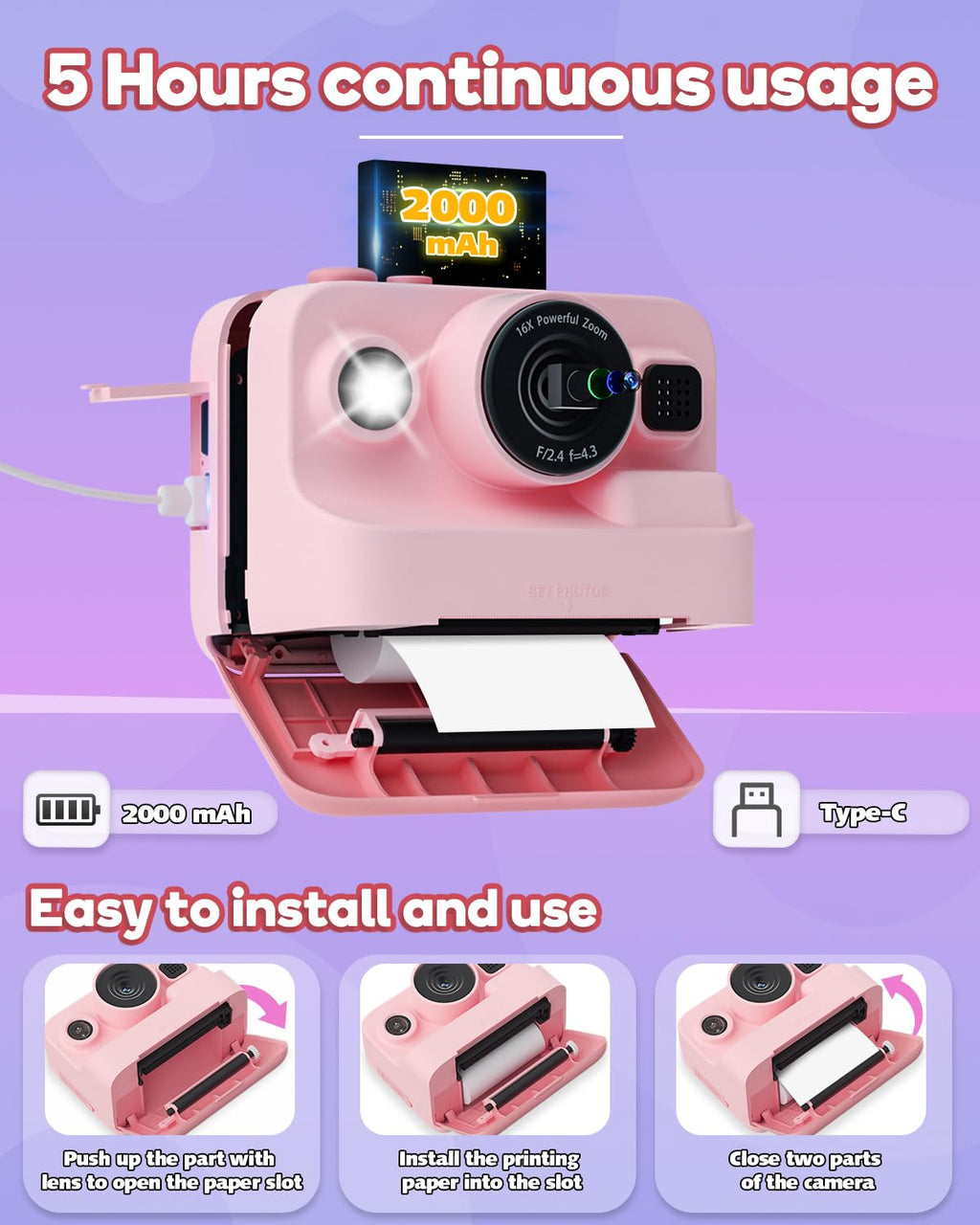 Dylanto Kids Camera Instant Print,1080P Kids Instant Cameras that Print Photos,Christmas Birthday Gifts for Girls Age 3-12,Portable Toy for 3 4 5 6 7 8 9 10 Year Old Girls Boys-Blue