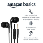 Amazon Basics Wired Earbuds with Microphone, In-Ear Headphones, 3.5mm Jack, High Definition Sound, Secure Fit, 4.2 ft Cable, S/M/L Ear Tips, Black