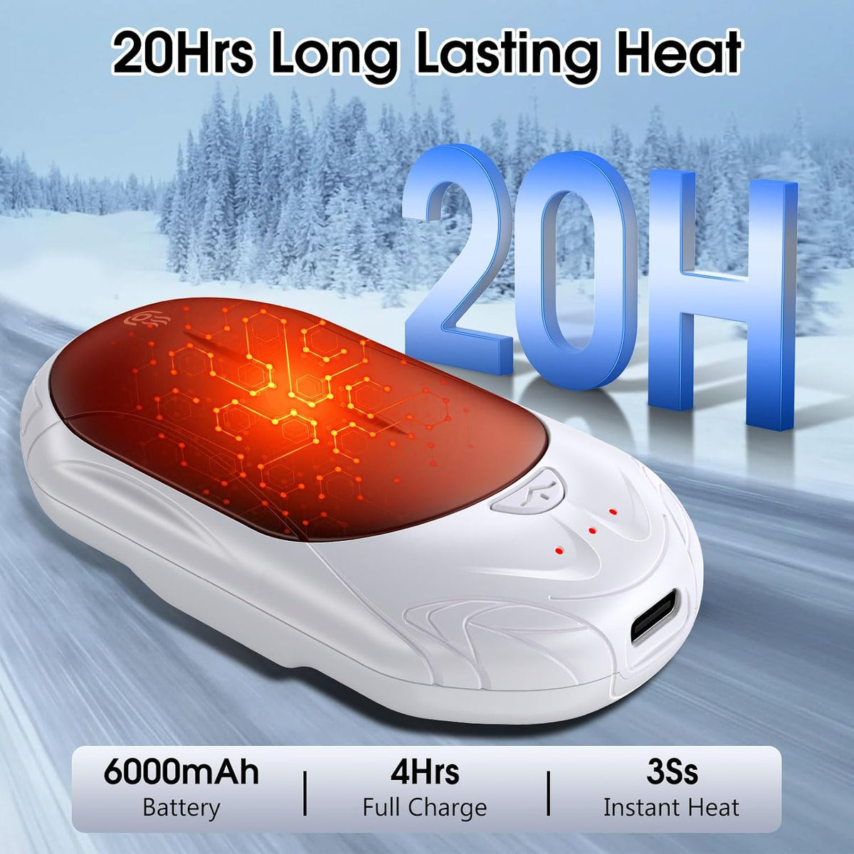 2-Pack Hand Warmer Rechargeable 6000mAh OUTJUT Portable Pocket Warmer Adjustable Heating Modes，USB Electric Split Rechargeable Hand Warmer Suitable for Outdoor Sports, Camping, for Reno Patients