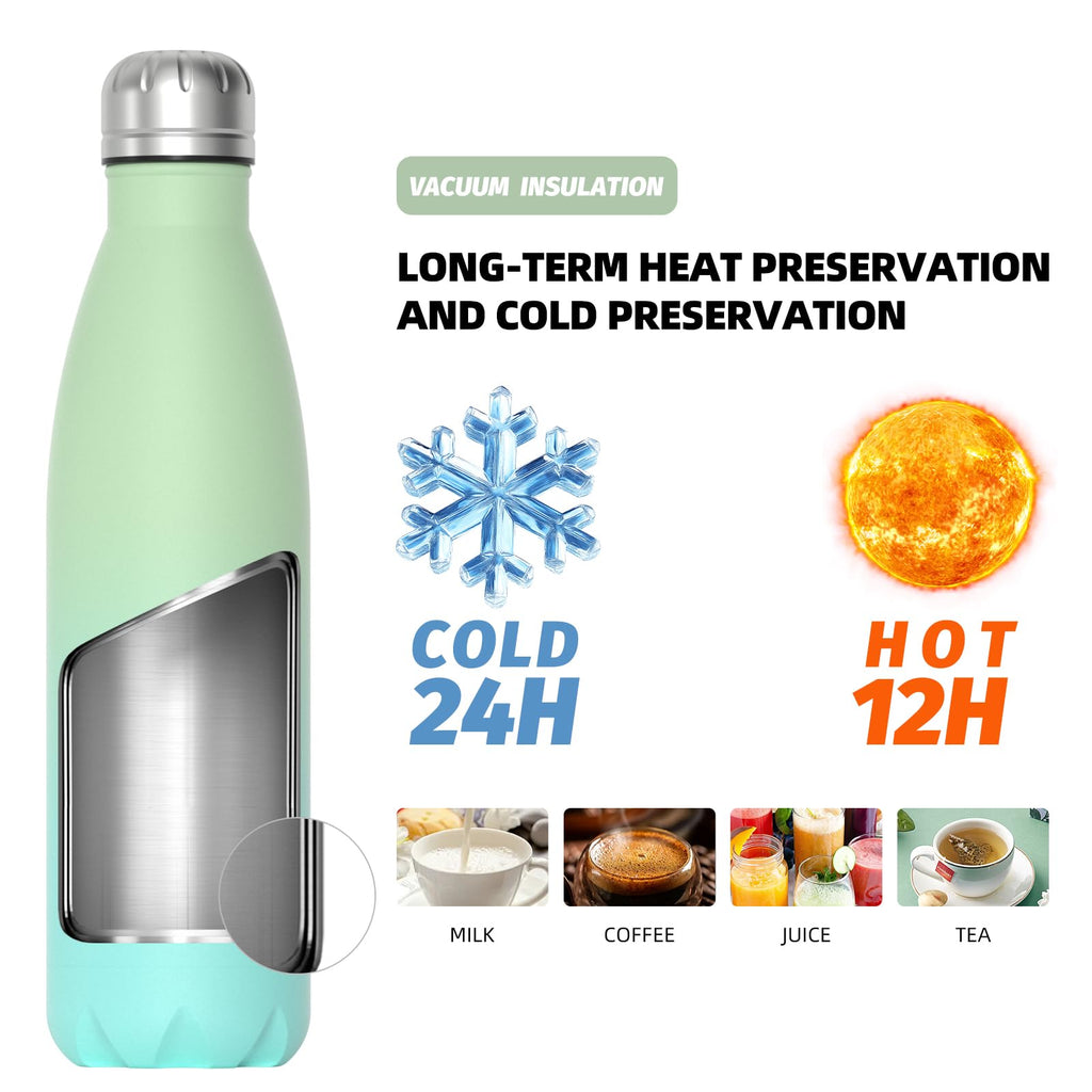 Stainless Steel Insulated Water Bottle, WATERSY Double Walled Metal Vacuum Flask Keep 24 Hrs Cold & 12 Hrs Hot Thermal Metal Sports Bottles 500ml BPA Free for Outdoor, Work, Gym, School (Black)