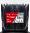 Zip Ties 8 inch (1000 Pack), 40lbs Tensile Strength, Black Cable Ties, Wire Ties for indoor and outdoor use, by Skalon