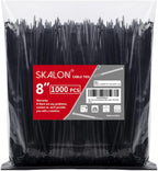 Zip Ties 8 inch (1000 Pack), 40lbs Tensile Strength, Black Cable Ties, Wire Ties for indoor and outdoor use, by Skalon