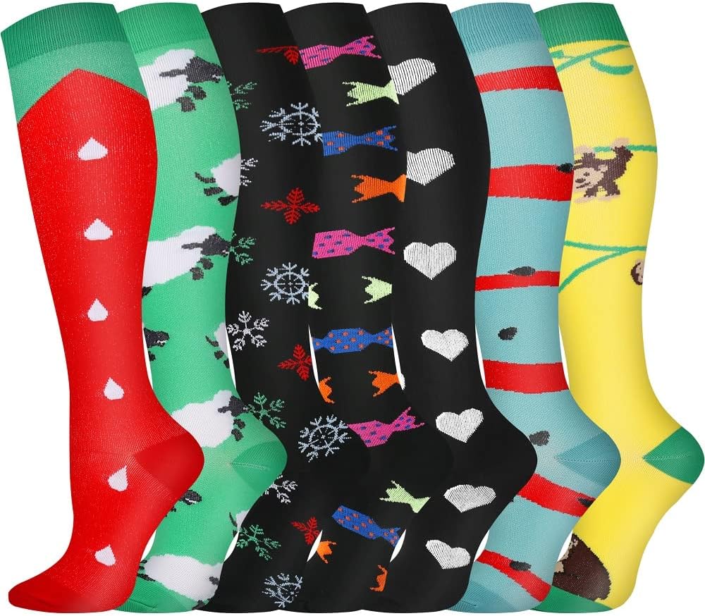 Compression Socks, (2/4/6/7 Pairs) for Men & Women 15-20 mmHg is Best for Athletics, Running, Flight Travel, Support