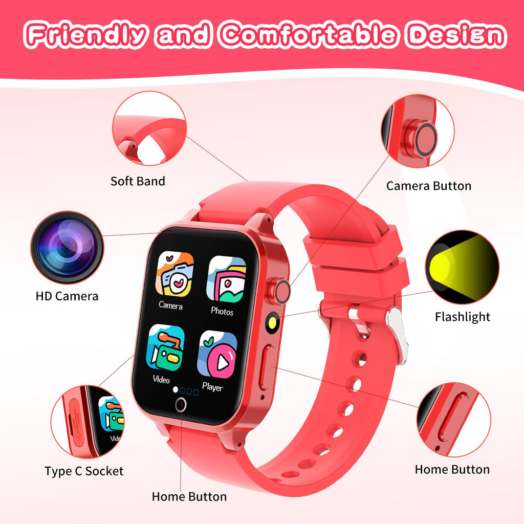 Kids Smart Watches Girls Age 5-12, 26 Games High-Resolution Touchscreen Kids Watch with Video Camera Music Player Pedometer Flashlight 12/24 hr Educational Toys Birthday Gifts for Girls Ages 6 7 8