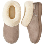 EverFoams Women's Suede Bootie Slippers Fuzzy Plush Collar Memory Foam