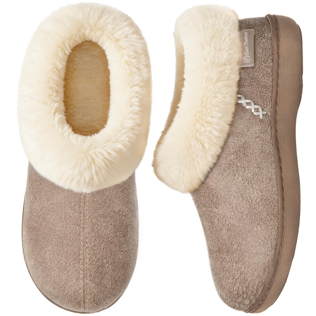 EverFoams Women's Suede Bootie Slippers Fuzzy Plush Collar Memory Foam
