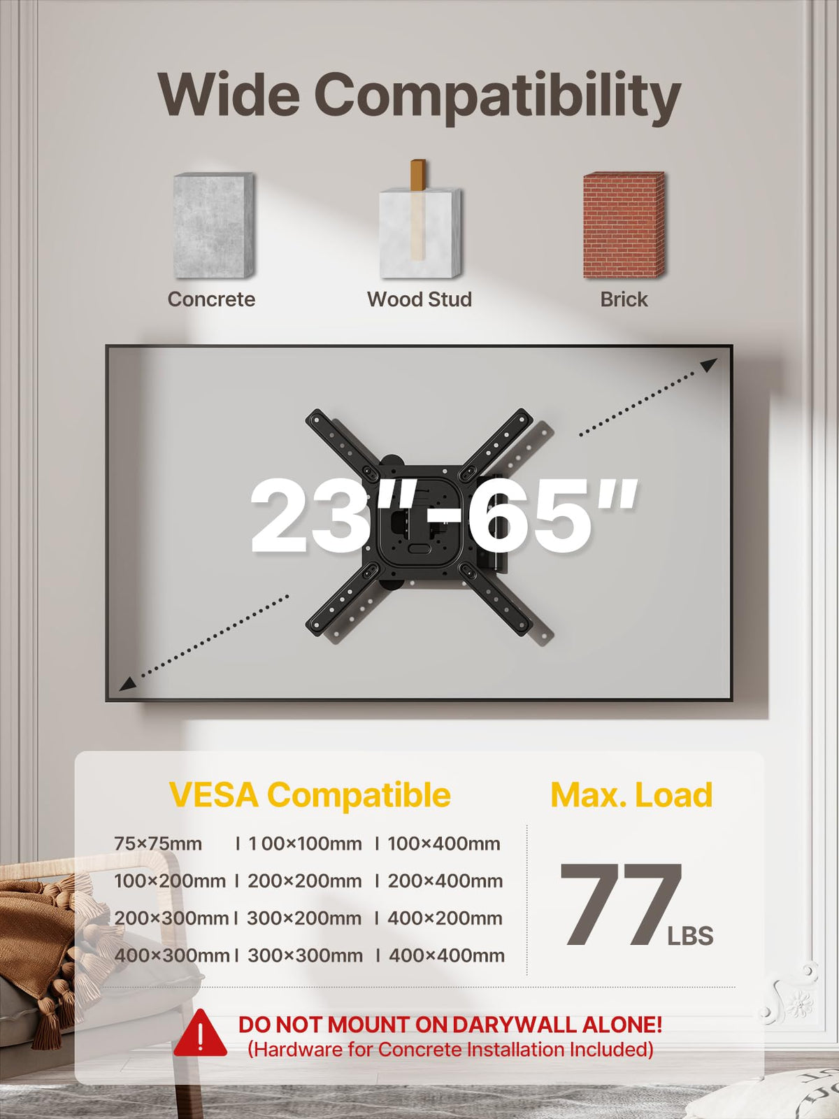 monTEK Full Motion Small TV Wall Mount for 13-43 Inch TVs up to 44 lb