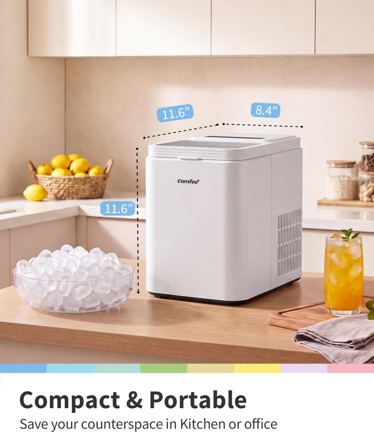 Comfee 33lbs Countertop Bullet Ice Maker, Self-Cleaning, with Ice Scoop
