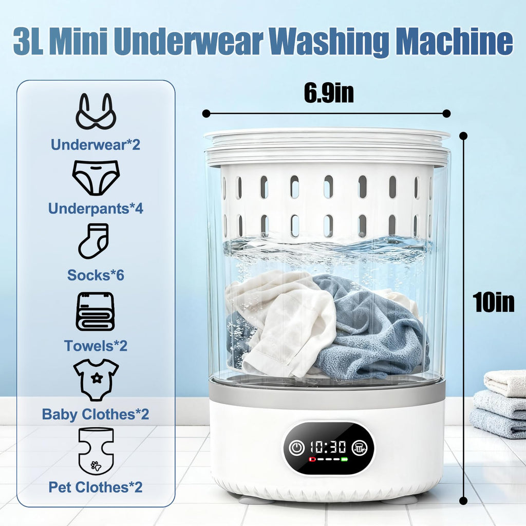 Underwear Washing Machine, Upgrade 2.5L Mini Portable Washing Machine, Mini Washer Deep Cleans Small Clothes for Apartment, Dorm, RV, Travel & Hotel Use (White)