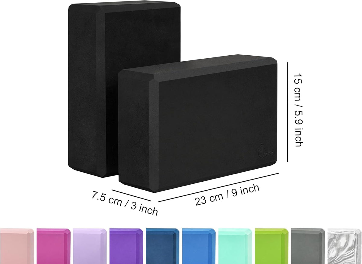 EXERZ Yoga Blocks 2pcs Gym Bricks -Comfortable Fitness Yoga Bricks, Anti-Slip, Lightweight and Travel Friendly Pilates Practice
