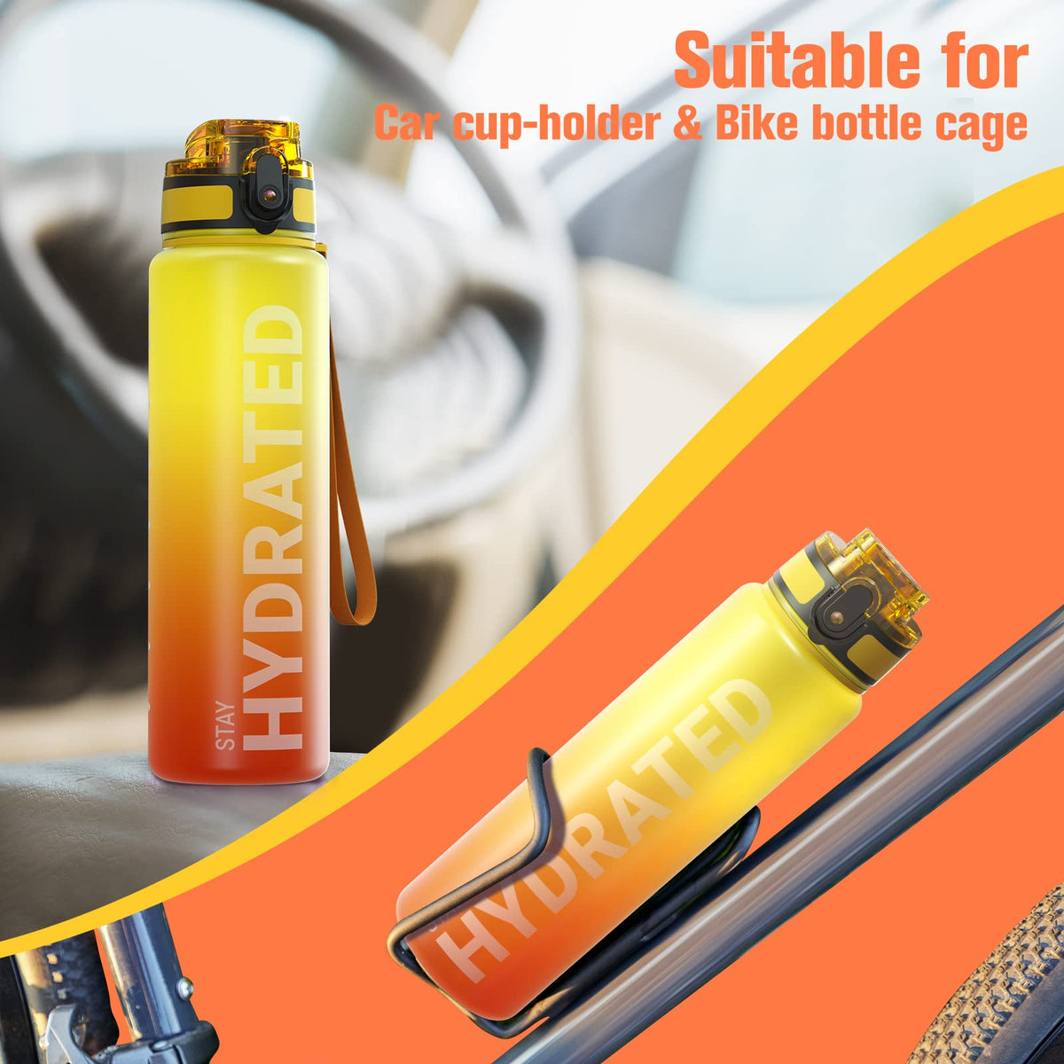 Sahara Sailor Water Bottle 1L, Leakproof Tritan Bottle with Time Marker