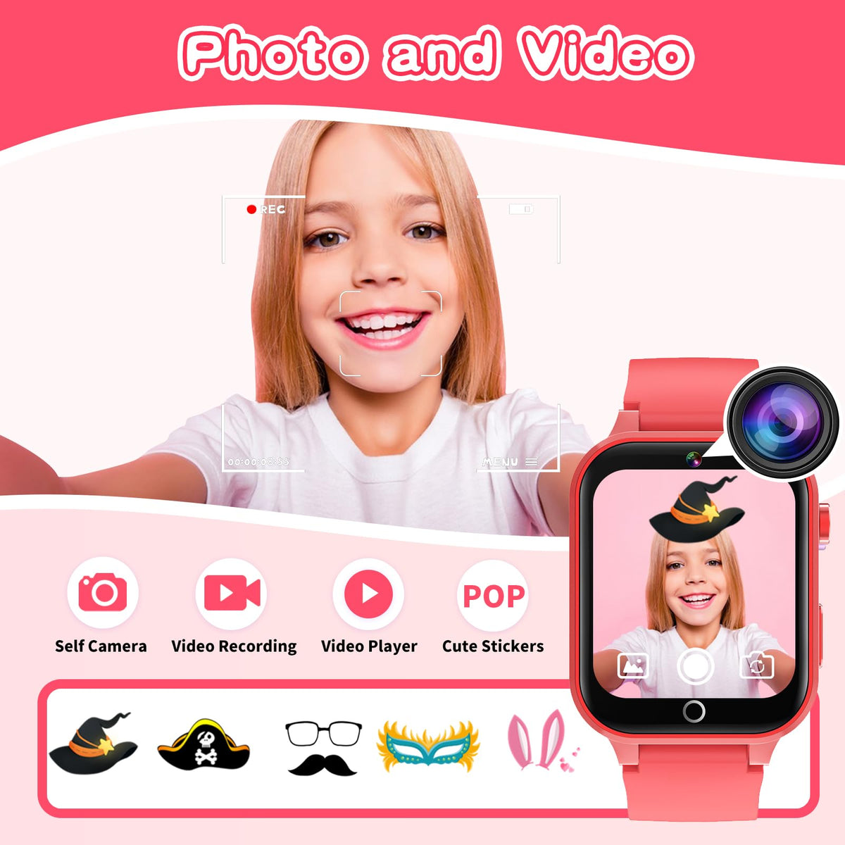 Kids Smart Watches Girls Age 5-12, 26 Games High-Resolution Touchscreen Kids Watch with Video Camera Music Player Pedometer Flashlight 12/24 hr Educational Toys Birthday Gifts for Girls Ages 6 7 8
