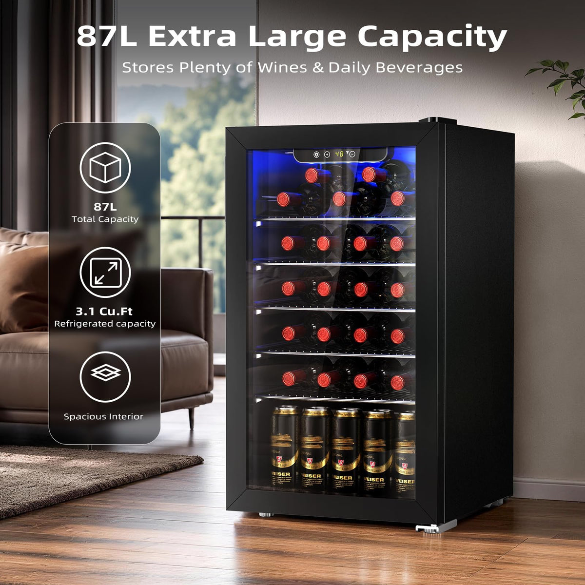 Antarctic Star 12 Bottle 48 Can Beverage Refrigerator Cooler - Mini Fridge Glass Door for Beer Soda Drinks or Wine,Freestanding Beverage Fridge for Home and Bar with Adjustable Shelving, 1.3 Cu. Ft.