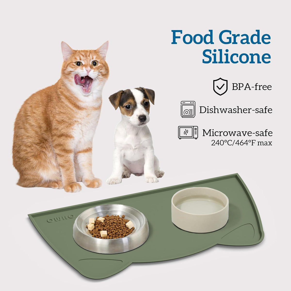 OHMO Silicone Cat Food Mat for Food&Water Bowls, 46x25cm, Honey