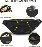 MAXTOP Large Bumbag Waist Fanny Pack Running Belt for Men Women Unisex Bum Bag with Headphone Jack and 4-Zipper Pockets Adjustable Belt for Travel Running Jogging Workout Hiking Gifts All Black