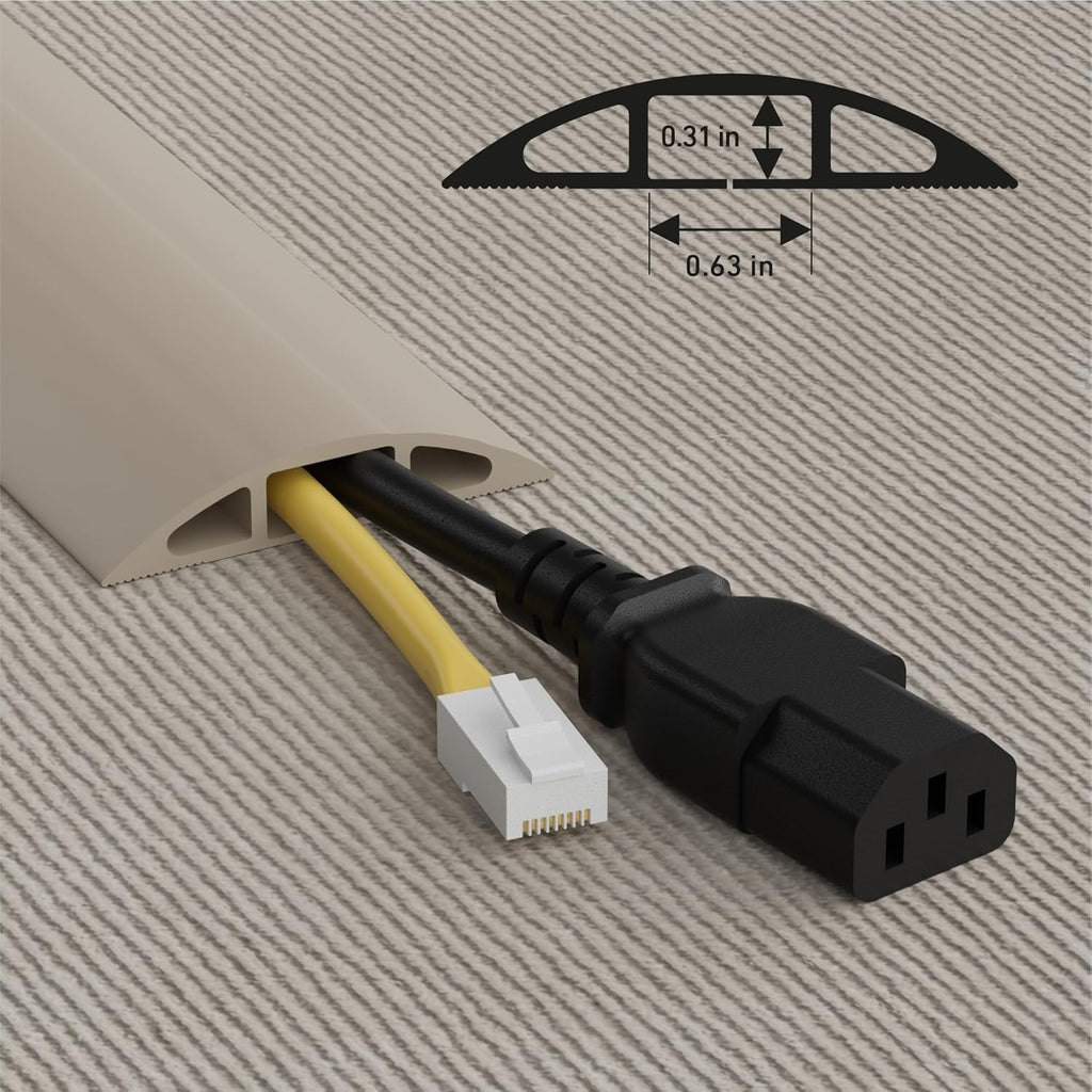 D-Line 6ft Floor Cord Cover, Cable Protector, Hide Extension Cords, Protect Cords, Prevent Cable Trips, Heavy Duty Cord Hider - Cable Cavity = 0.63" (W) x 0.31" (H) - Beige