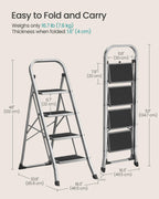 SONGMICS 3-Step Ladder, Folding Step Ladder, Safety, Holds up to 150KG
