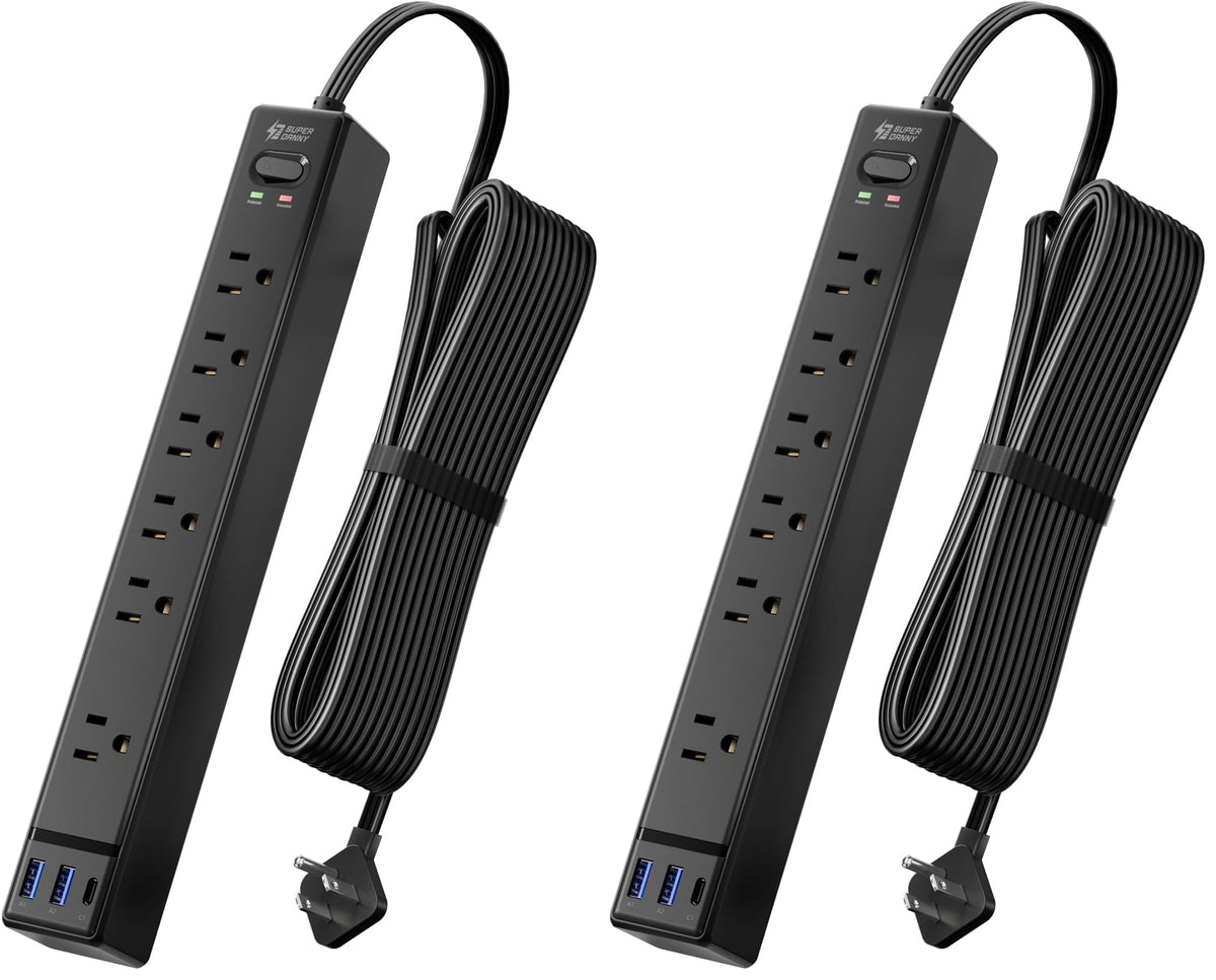 SUPERDANNY 6Ft Thin Extension Cord, Flat Plug Surge Protector Power Strip