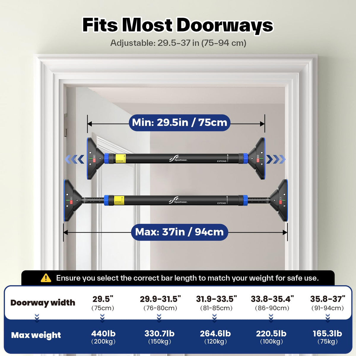 Sportneer Pull Up Bar Doorway Chin Up Bar No Screws