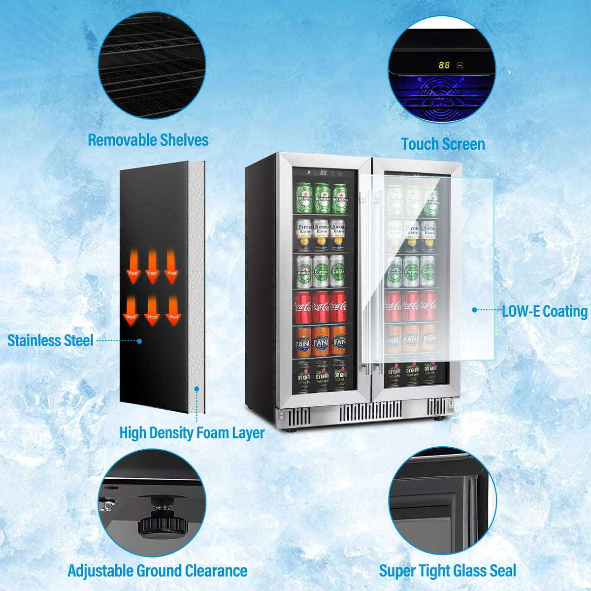 DOGHLY 0.95 Cu.Ft Mini Fridge Mirror Door for Beverages & Skincare, 24 Cans