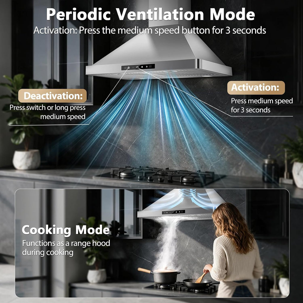 Wall Mount Range Hood 30 inch, 900 CFM Stainless Steel Kitchen Hood