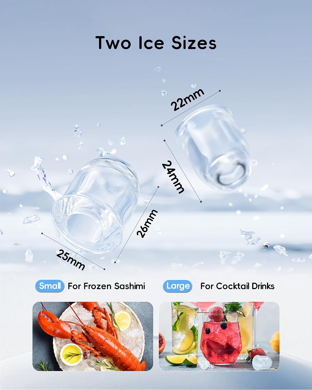 ecozy Small Ice Maker with Full-Color Panel & Timer Function, 26 lbs/Day