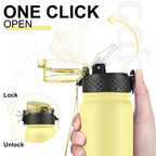 GOPPUS 600ml/20oz Stainless Water Bottle with Straw Double Wall Insulated Bottles with Strap One Hand Open Vacuum Thermal Flask with Flip Top Lid Leakproof Keep Cold Drinks BPA Free