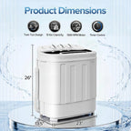 SUPER DEAL Compact Mini Twin Tub Washing Machine 13lbs Capacity Portable Washer Wash and Spin Cycle Combo, Built-in Gravity Drain for Camping, Apartments, Dorms, College, RV’s and Small Spaces