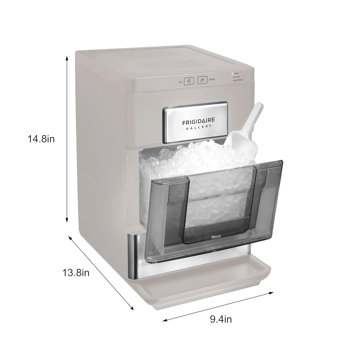 FRIGIDAIRE Gallery Countertop Crunchy Chewable Nugget Ice Maker, 33lbs per Day, Auto Self Cleaning, Grey