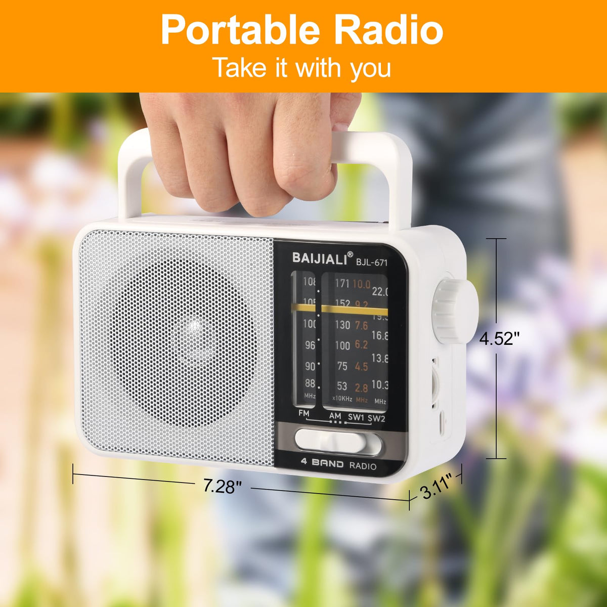 Portable AM/FM Transistor Radio with Loud Speaker, Battery or USB Powered