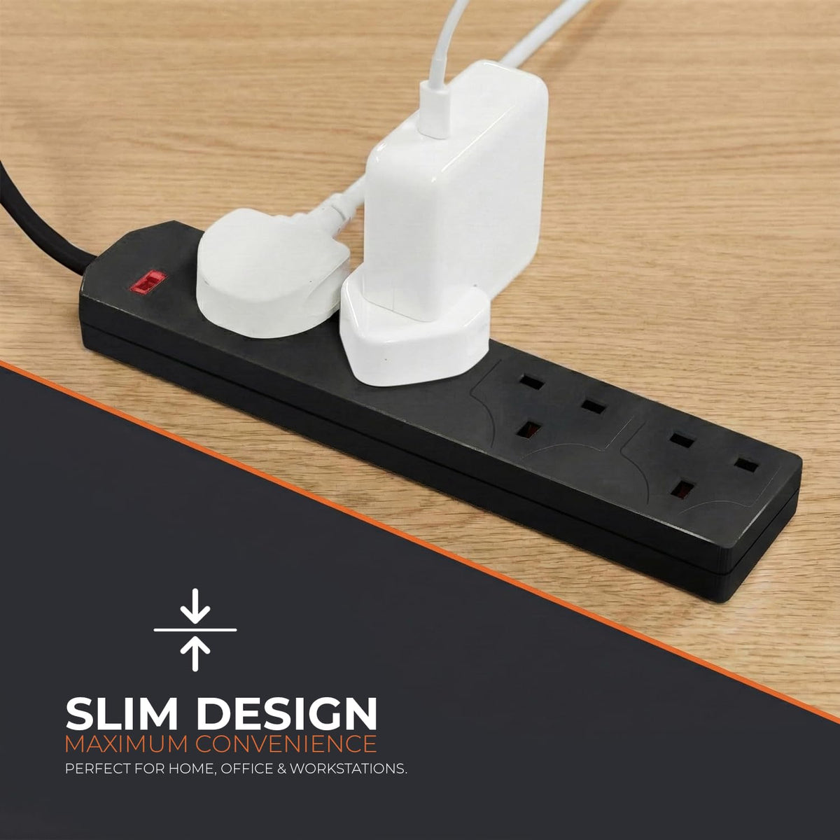 Wolf Power 4 Way Extension Lead, 2 Metre Extension Cable with UK 3 Pin Plug, Multi Socket Power Strip, Wall Mountable, Suitable for Home, Office & Appliances (White, 1 Pack)