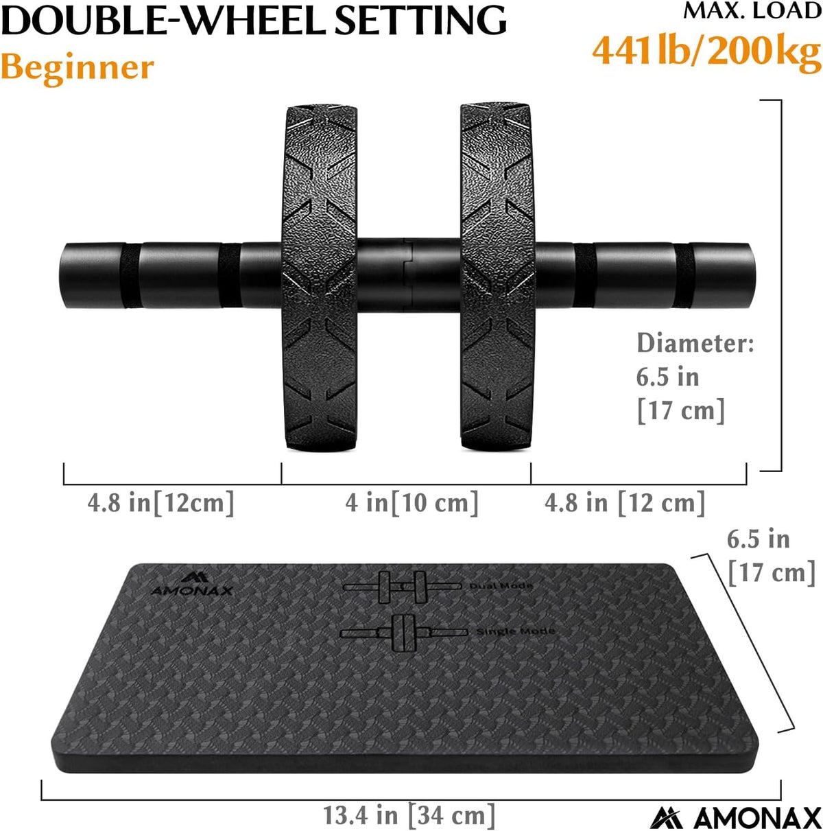 Amonax Convertible Ab Wheel Roller with Large Knee Mat for Core Abs Rollout