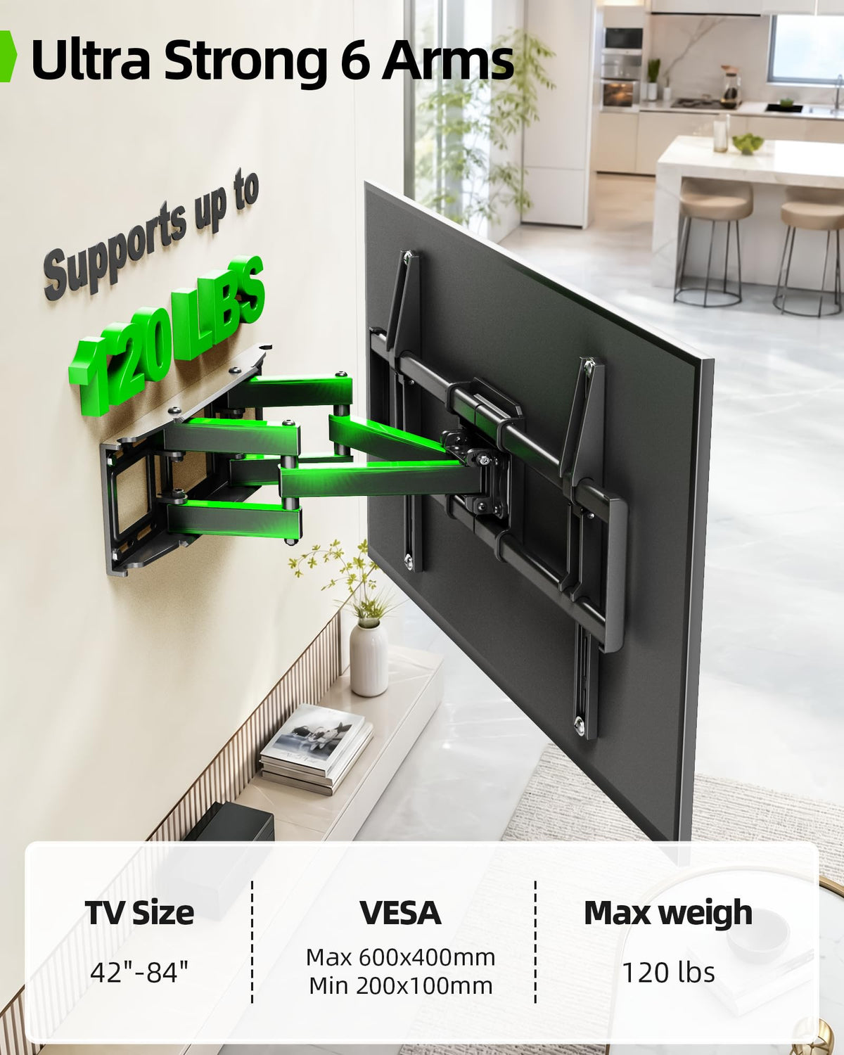 USX Mount TV Wall Mount for Most 26-60 Inch TVs up to 77 lbs, Full Motion Wall Mount TV Bracket with Swivel Tilt Single Stud Design for Corner, Max VESA 400x400mm fit Most 32 40 42 43 50 55 60 TVs