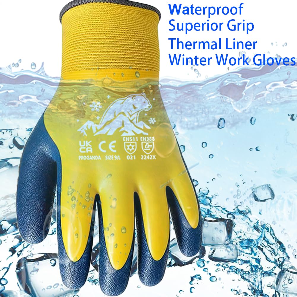 Winter Work Gloves Thermal Fleece Liner Waterproof Coating Superior Grip for Cold Weather Car Washing Gardening Fishing Multipurpose