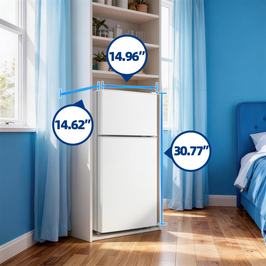 DEMULLER 45L Personal Double‑Door Mini Fridge With Freezer, Blue