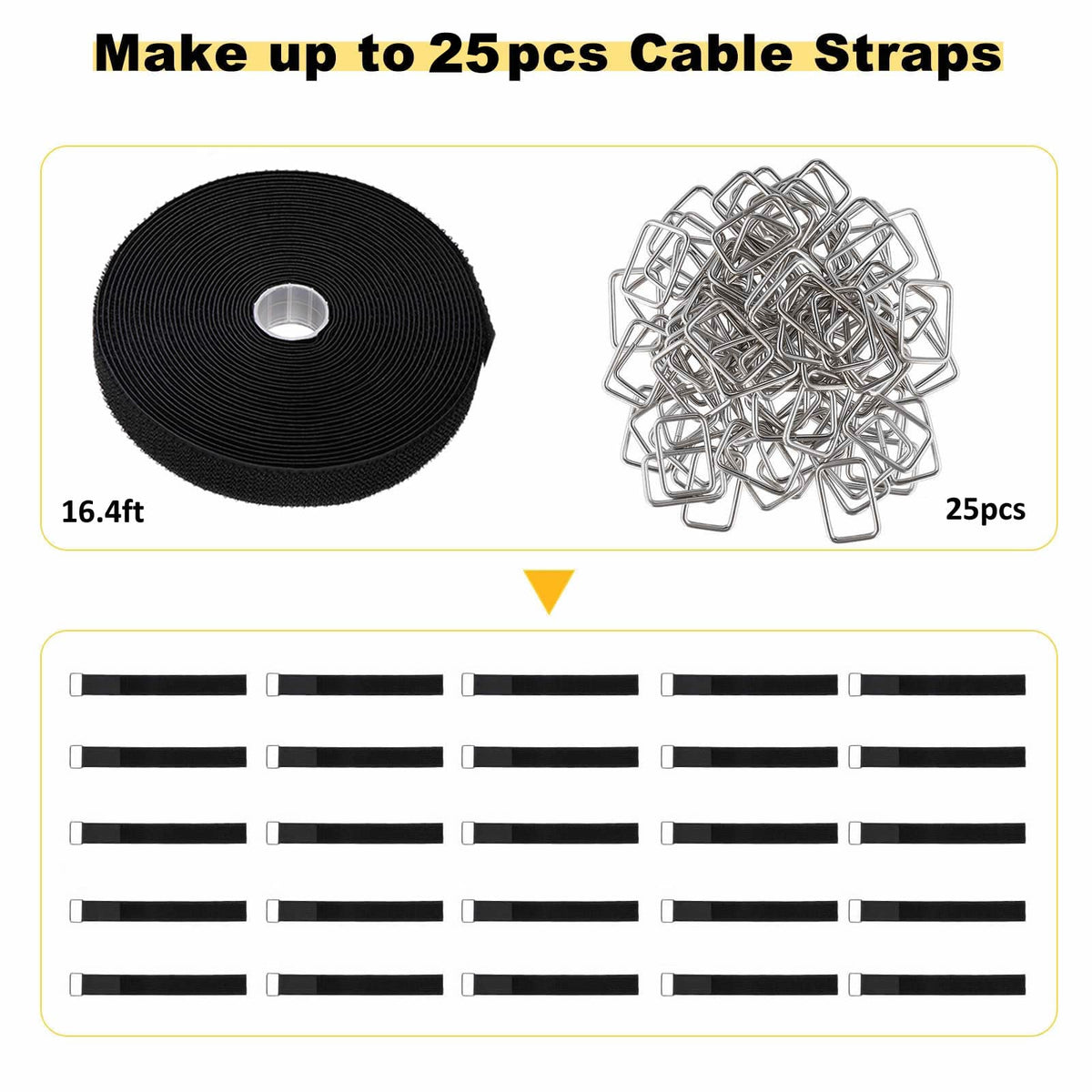YMCRLUX 1"x64ft Hook and Loop Straps with 70 Metal Buckles, Adjustable Fastening Cable Straps, Cut-to-Length Cinch Strap, Reusable Nylon Securing Cord Ties for Organizer or Storage, 1 inch Wide, Black