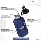 Fuel24 Stainless Steel Jug - 1.3 or 2.2 Litre Water Bottle - Extra Strong, BPA Free, Leak Proof - Large Gym Sports Bottle, 1.3L, 2.2L, Metal Bottle - Colour Options