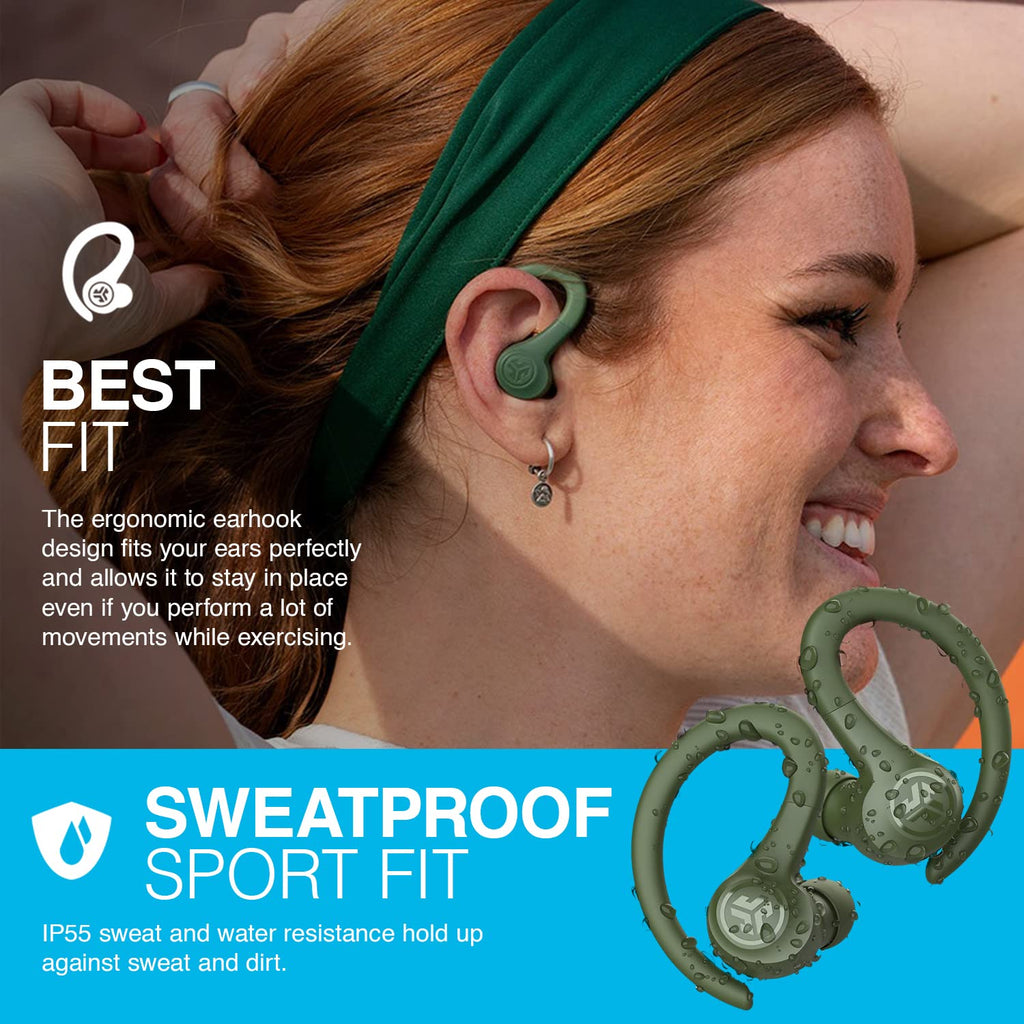 JLab, Go Sport+, True Wireless Workout Earbuds, Bluetooth Sport Earbuds, Clear Calling, Sand