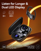 bmani Ear Buds Wireless Earbuds Bluetooth Headphones with 80H Playtime LED Display Case, Over-Ear Hook with Mic, Stereo Sound, Easy Button Controls, Sports Earphones for Running Workout Gym Black