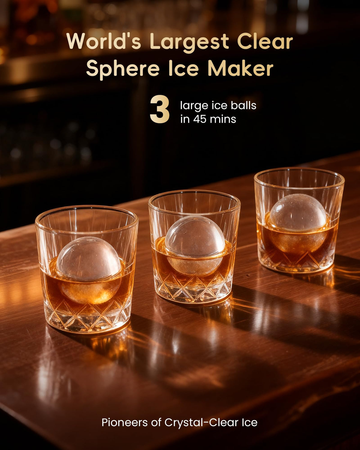 ecozy 2.4" Clear Ice Ball Maker Countertop Minimal Footprint, Sphere Ice