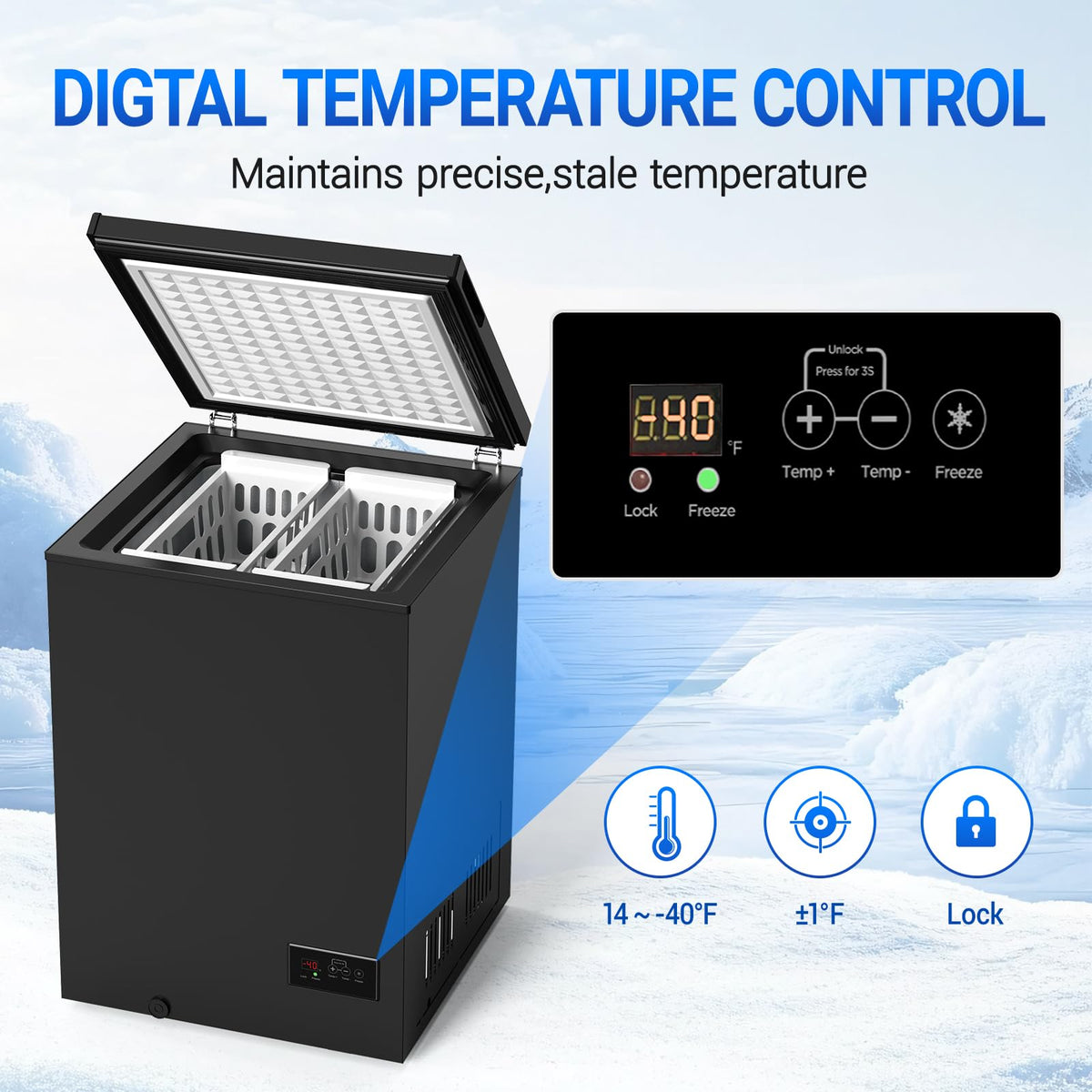 Chest Freezer Low temperature quick freeze 14℉ to -40℉ Compact Freezer - 2 Removable Baskets Match Day Parties, Home Bar Game Day &Beaded Ice Cream & Frozen Storage (Red, 1.8 Cubic Feet)