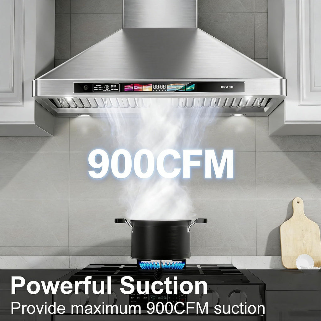 Range Hood 30 Inch, 900 CFM Wall Mount Range Hood with Voice, Gesture & Touch Control, Stainless Steel Kitchen Vent Hood with 4-Speed Fan, Adjustable LED Lights, Ducted/Ductless Convertible