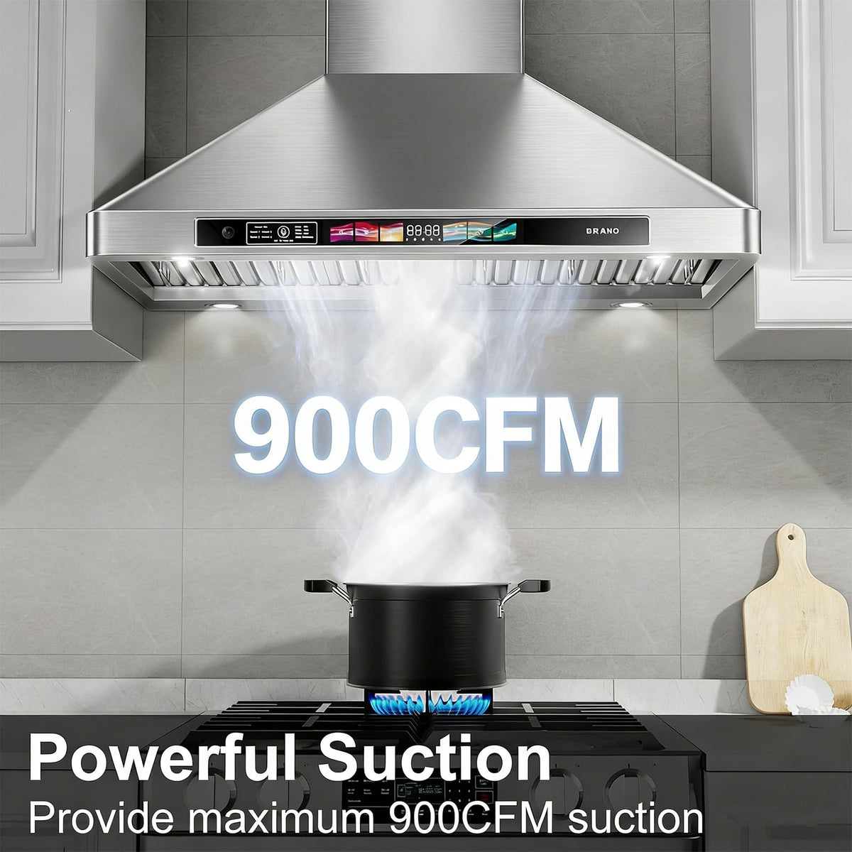 Range Hood 30 Inch, 900 CFM Wall Mount Range Hood with Voice, Gesture & Touch Control, Stainless Steel Kitchen Vent Hood with 4-Speed Fan, Adjustable LED Lights, Ducted/Ductless Convertible