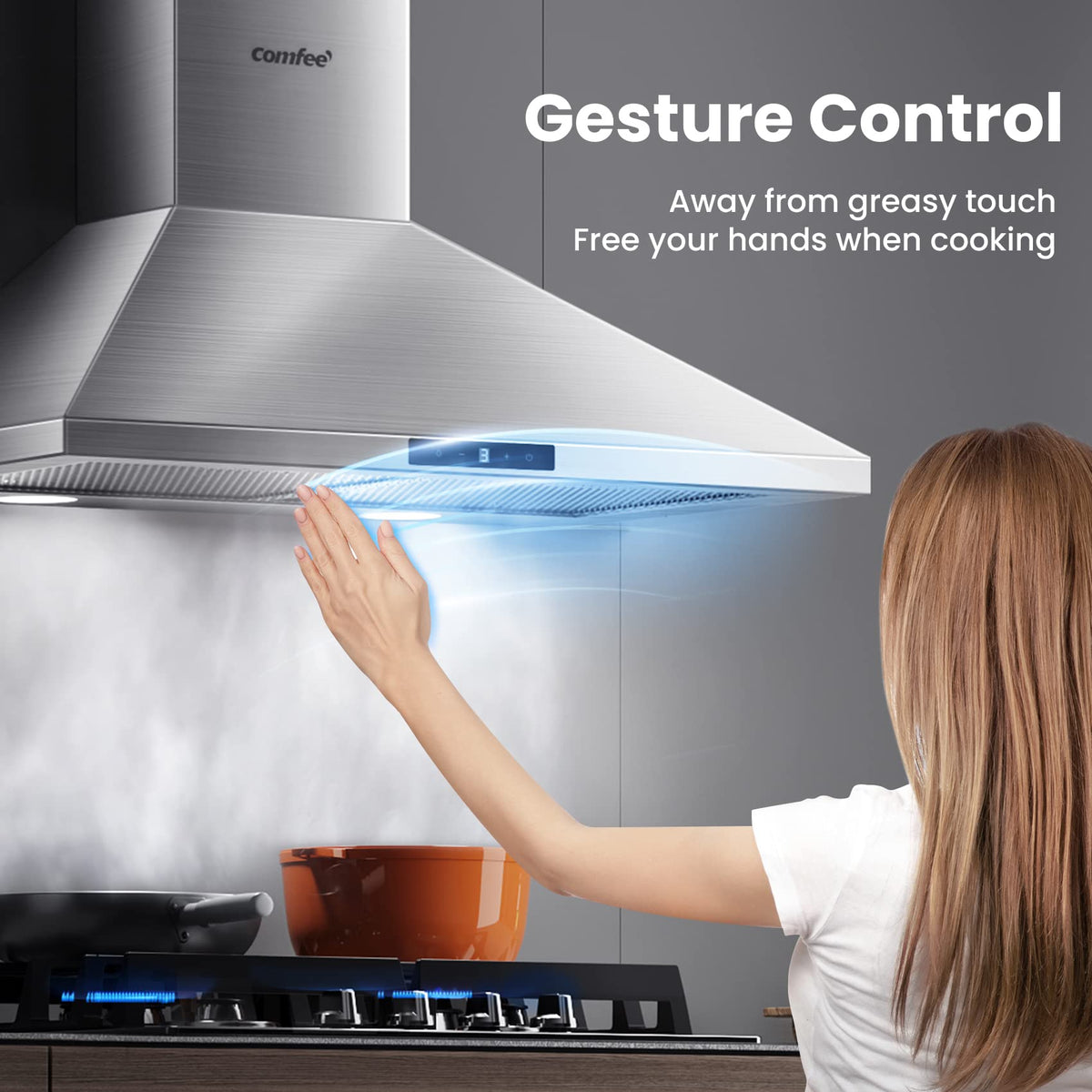 COMFEE' Wall Mount Range Hood 30 Inch, 450 CFM Ducted/Ductless Convertible