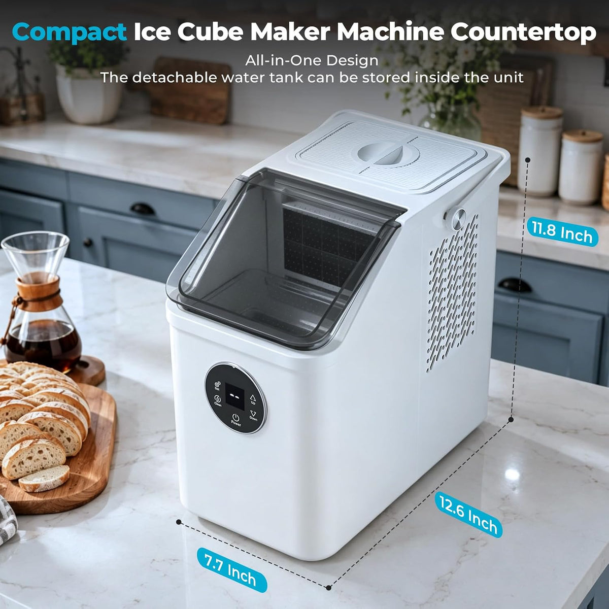 Electactic Countertop Ice Maker, 12 Square Ice Cubes in 13 Mins, 26Lbs/Day